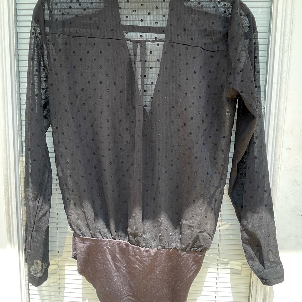 Stradivarius Sheer Black Polka Dot Bodysuit - Picture 3 of 8